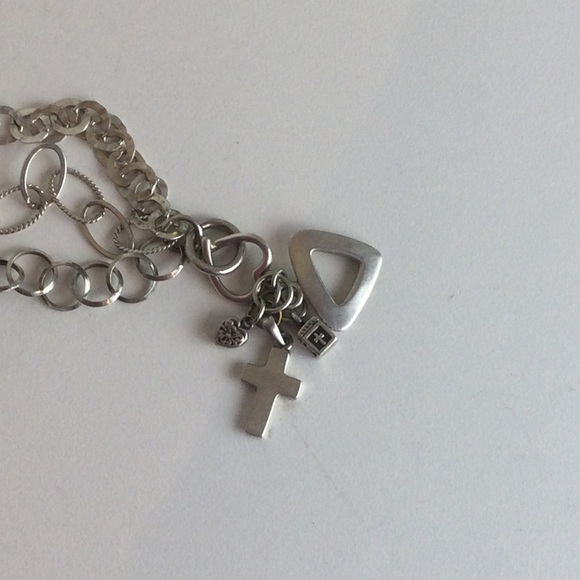 Sterling Silver 925 7” Charm Bracelet Cross + - Picture 3 of 4